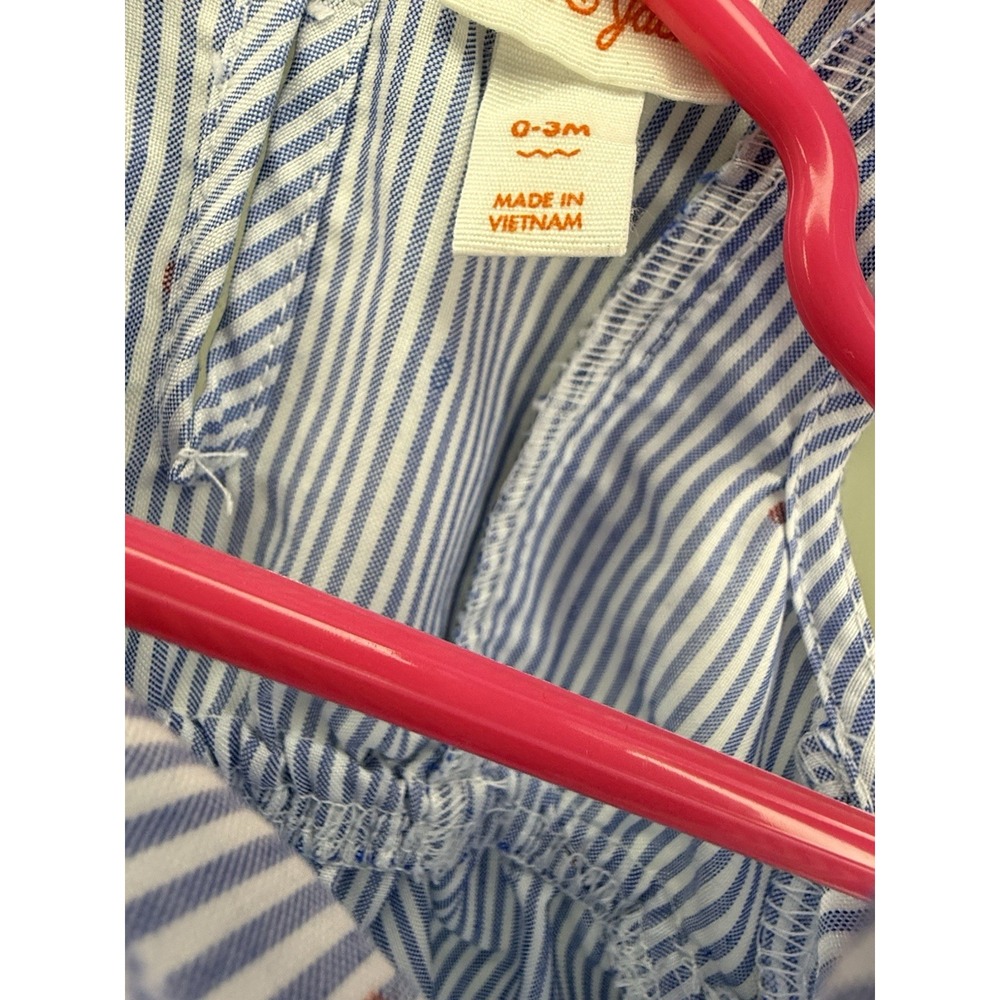 Cat & Jack Baby Girls Blue White Striped Floral Embroidered Bubble Romper 0-3M - Picture 2 of 3